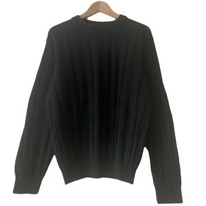 Oscar de la Renta Black Cable Knit Sweater Men Size L Old Money Fisherman